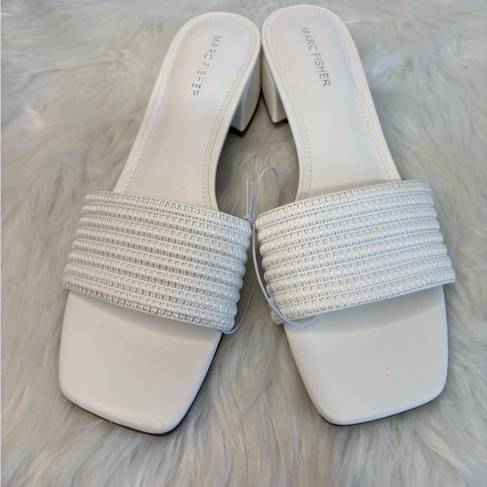 Marc Fisher White Textured Mules